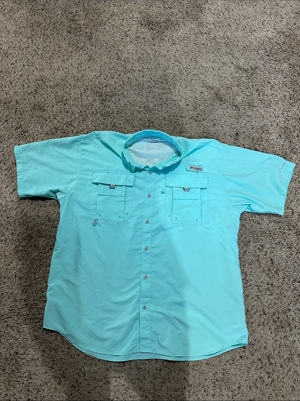 Columbia Short-Sleeve fishing Button-Down Shirt - Aqua Blue